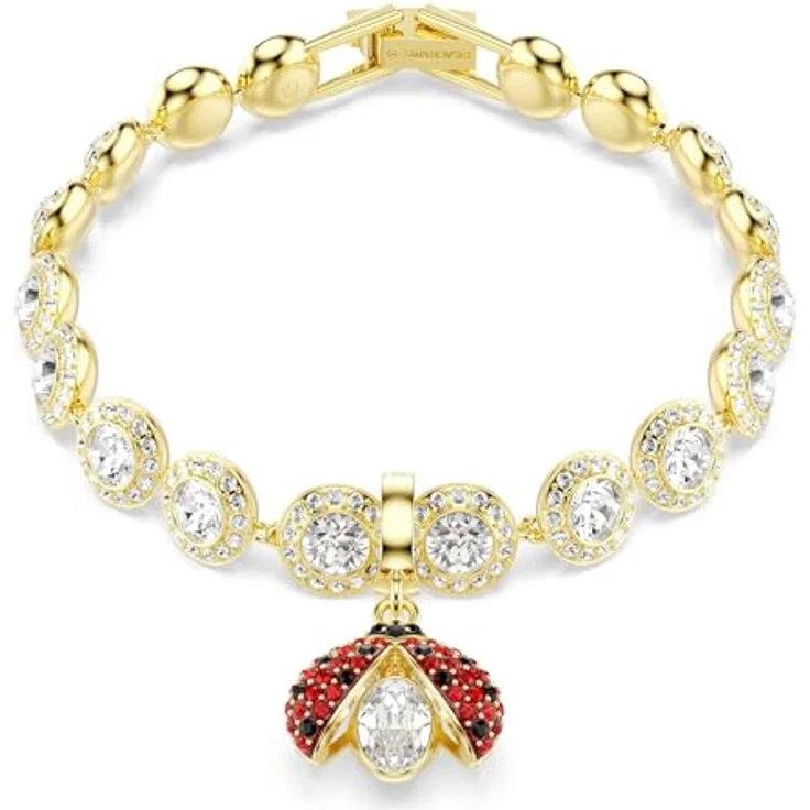 Swarovski Kettenanhänger Marienkäfer-Charm, vergoldetes Metall mit 1 beweglichem Swarovski-Kristall in Rot und Schwarz – Bild 6