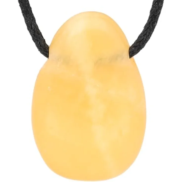 Lebensquelle Plus Tropfen Anhänger Set, Echter Orangencalcit mit Baumwollband und Edelsteinkarte, individuell einstellbar