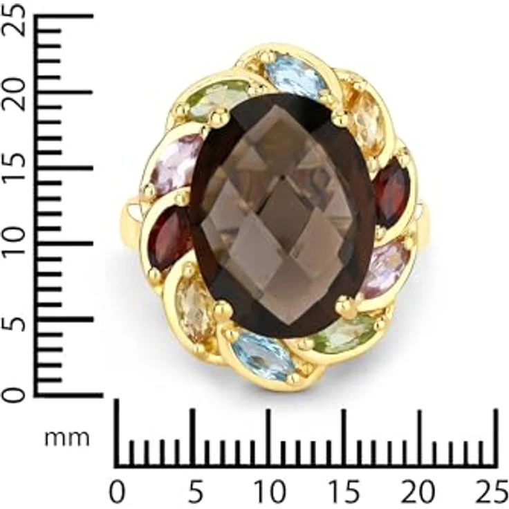 Rafaela Donata Damen Ring 925/- Sterling Silber gelbvergoldet 14 Karat mit Rauchquarz grau-braun, Edelsteingröße 16x12 mm – Bild 2