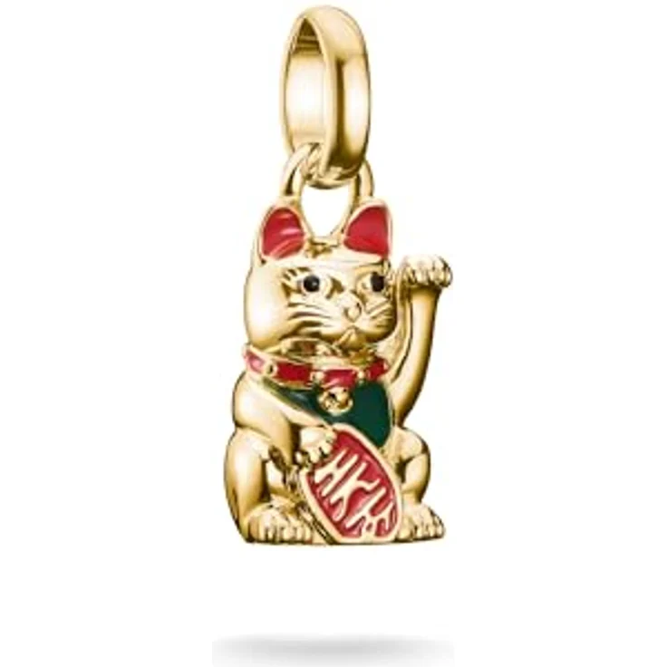 THOMAS SABO Charm-Einhänger Maneki-neko / Winkekatze, vergoldet aus Silber 925 mit bunter Emaille und filigraner Öse – Bild 1