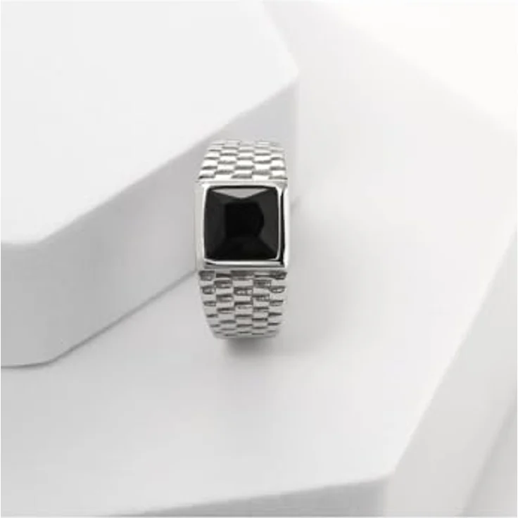 FAVS Herren-Herrenring Edelstahl mit Onyx 64, Silber, zeitloses Schmuckdesign – Bild 2