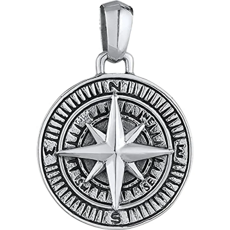Kuzzoi Silber Kompass Anhänger (25 mm) aus 925er Sterling Silber, oxidiert - Exklusives Herren Accessoire in Schwarz, handgefertigt – Bild 1