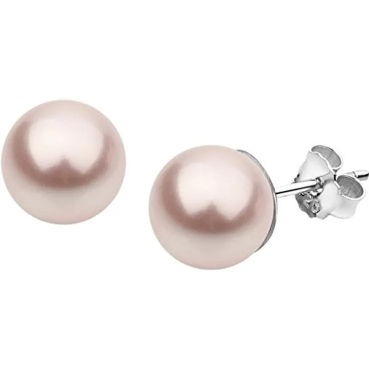 Nenalina Ohrstecker 925 Silber, Damen Ohrringe mit 8 mm rosa Glasperlen, elegant und zeitlos