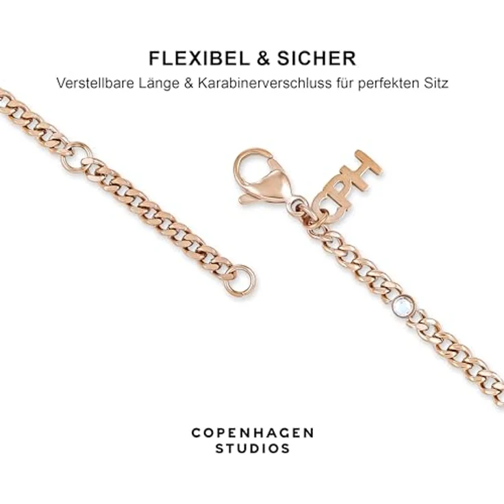 COPENHAGEN STUDIOS Glittery Halskette - roségold - Damenkette aus poliertem Edelstahl mit Strasssteinen, verstellbare Länge, wasserfest – Bild 4