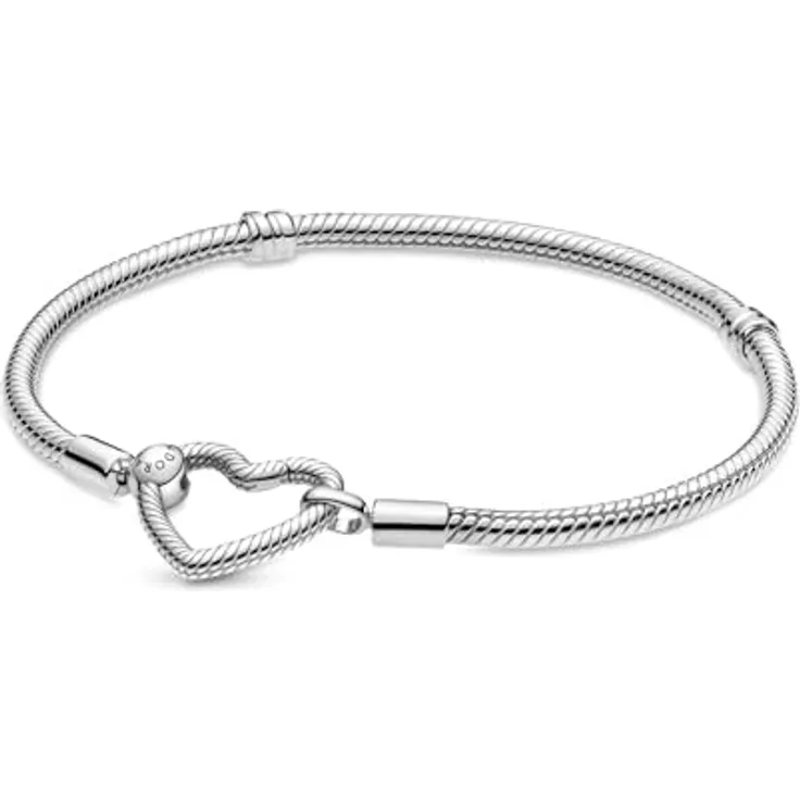 PANDORA Moments Armband "Herzverschluss", silber, 19 cm, sterling-silber mit Schlangengliedermuster, für 18-25 Charms
