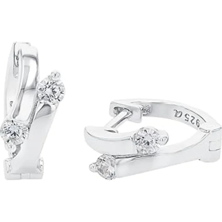 Amor Creole für Damen, elegante 1,2 cm Ohrringe aus rhodiniertem Sterling Silber 925 mit weißen Zirkonia