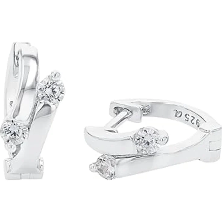 Amor Creole für Damen, elegante 1,2 cm Ohrringe aus rhodiniertem Sterling Silber 925 mit weißen Zirkonia – Bild 1