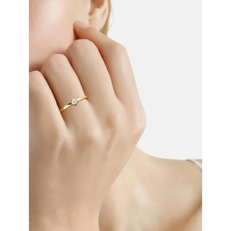 Eastside Damen Solitärring aus gelbvergoldetem Edelstahl, 14 Karat, mit weißem Zirkonia-Kristall, minimalistisch und bequem – Bild 4