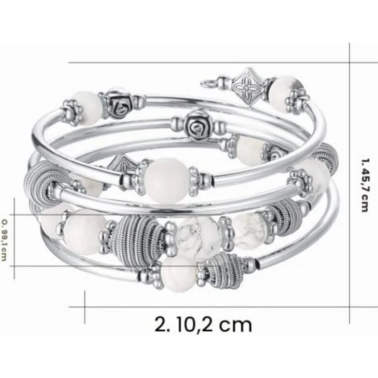 Bulinlin Silber Wickelarmband mit Howlite Naturstein Perlen, Boho Mehrschichtiges Damen Armband, perfektes Geburtstagsmodegeschenk für Frauen – Bild 5