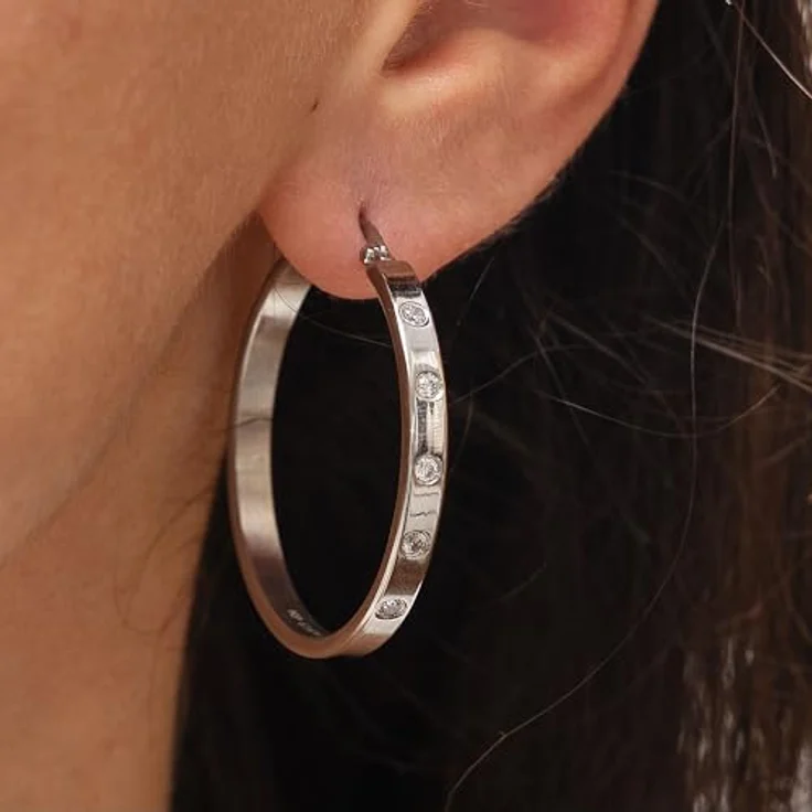 Zeeme Edelstahl Damen Ohrringe, 3,5 cm glänzend mit grauen Zirkonia, inkl. Etui – Bild 3