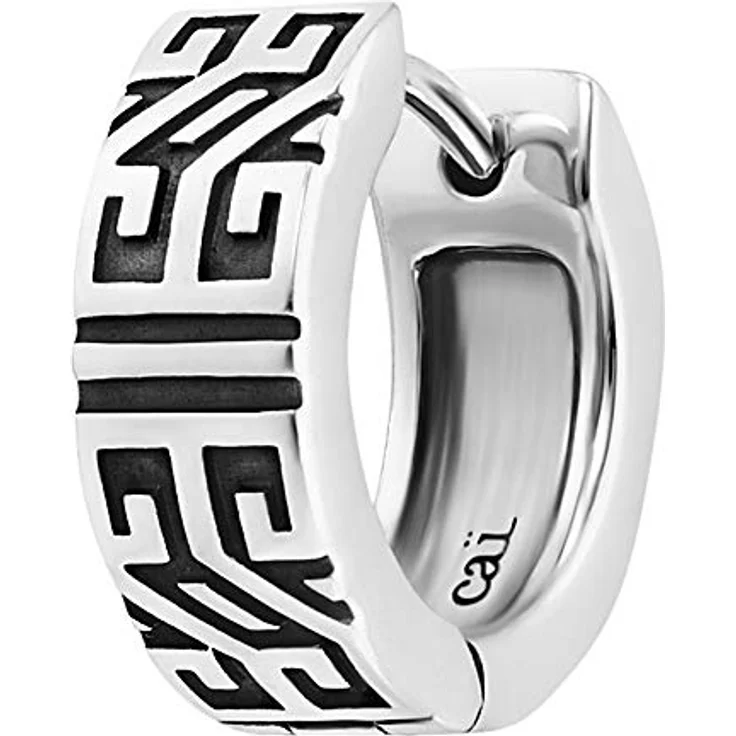 caÏ Herren Single Creole 925/- Sterling Silber, 1,4cm, Matt/Glanz, weiß, Kollektion Black Meander – Bild 1
