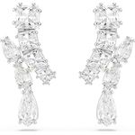 Swarovski Matrix Drop-Ohrhänger, Rhodinierte Ohrringe mit Strahlenden Swarovski Kristallen in Verschiedenen Schliffen, Weiß