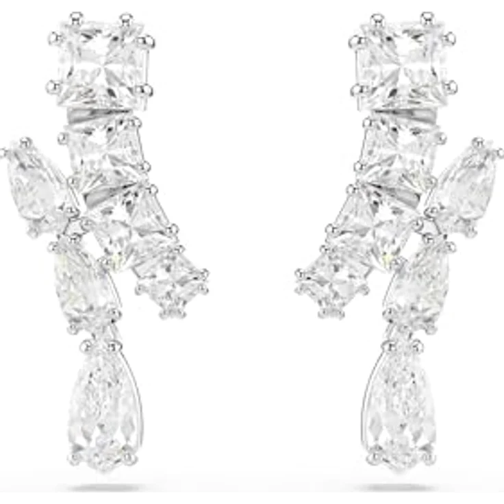 Swarovski Matrix Drop-Ohrhänger, Rhodinierte Ohrringe mit Strahlenden Swarovski Kristallen in Verschiedenen Schliffen, Weiß – Bild 1