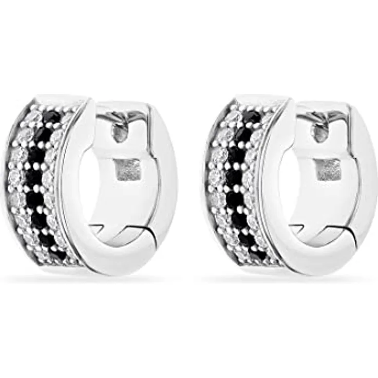 JETTE Damen-Creolen 925er Silber mit 32 Zirkonia, Durchmesser 12 mm, One Size