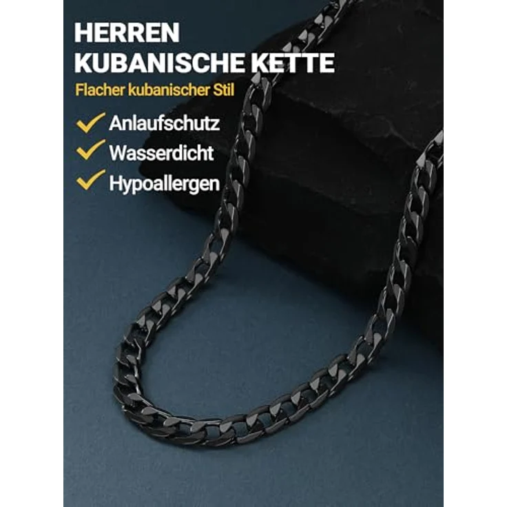 PROSTEEL Kubanische Edelstahlkette Herren, 55CM lang, 9MM breit, schwarz, robust und wasserdicht, Karabinerverschluss – Bild 3