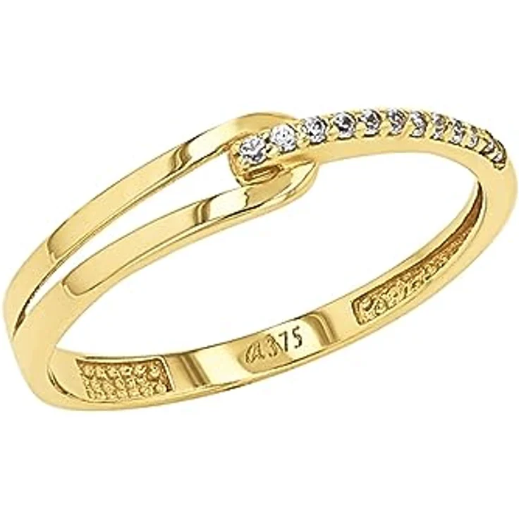 Amor Ring Damen, zweireihiger Goldring mit Zirkonia synth., Weiß, 375 Gold, in Schmuck Geschenk Box – Bild 1