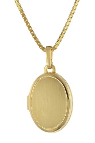trendor Medaillon 333 Gelbgold mit vergoldeter Silberkette, 15x11 mm, zum Aufbewahren von 2 Fotos, 42 cm