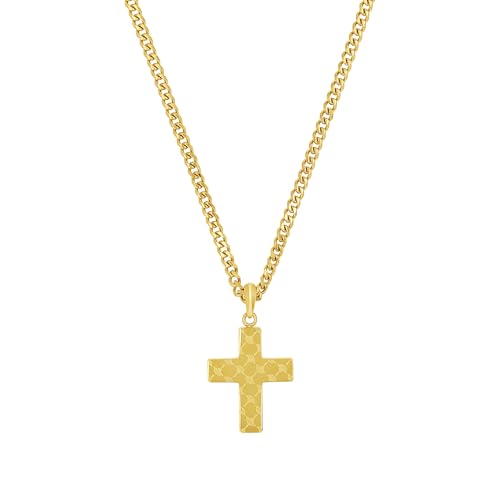 Joop! Herren-Halskette aus Edelstahl mit Kreuzanhänger, 60 cm, IP-Gold-veredelt, Silber, in Schmuck Geschenk Box