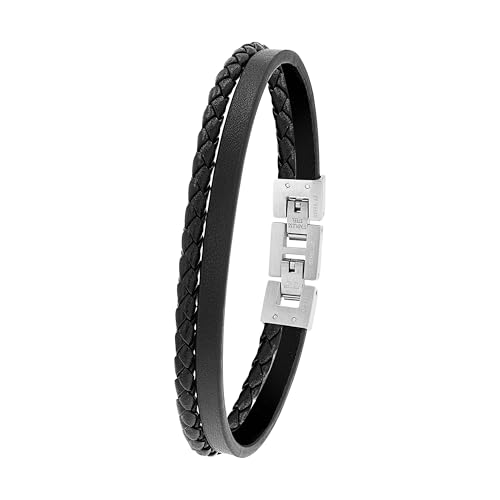 s.Oliver Herren Armband Edelstahl Leder, Schwarz, 20-21,5 cm, in Schmuck Geschenk Box, 2027411