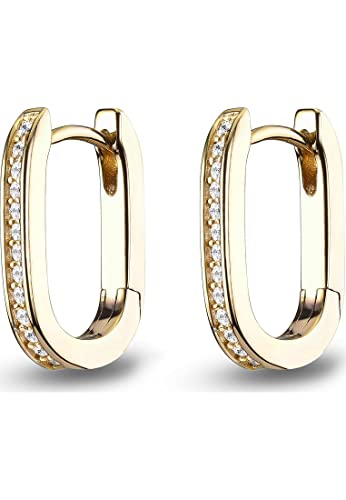 JETTE Damen-Creolen aus 925er Silber mit 28 Zirkonia, Gold, Maße: 1,6 cm x 1,1 cm, One Size, Geschenkbox