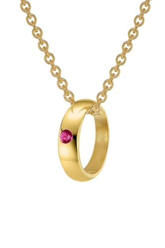 trendor Taufring Anhänger Gold 333 mit echtem Rubin an goldplattierter Kette, 38 cm