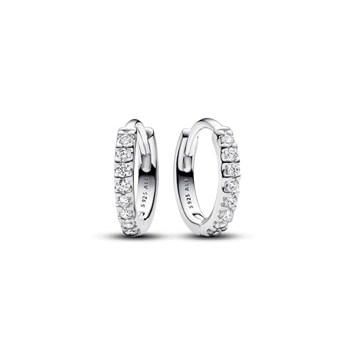 PANDORA Timeless Huggie Ohrringe, Sterling Silber mit Zirkonia - Funkelndes Design für Damen