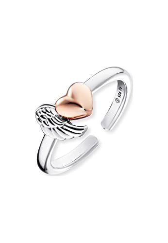 Engelsrufer Damen Ring, rosévergoldet aus Sterling Silber mit Flügel und Herz, größenverstellbar, nickelfrei, Symbol für Liebe und Schutz