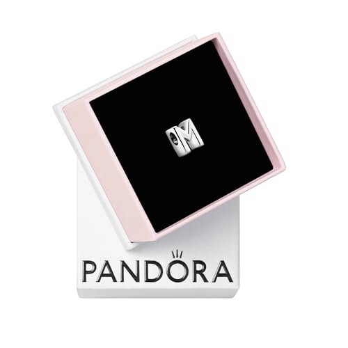 PANDORA Moments Buchstabe M, wendbares Alphabet-Charm aus Sterling-Silber mit geprägten Herzen und Perlen, kompatibel mit Moments Armbändern