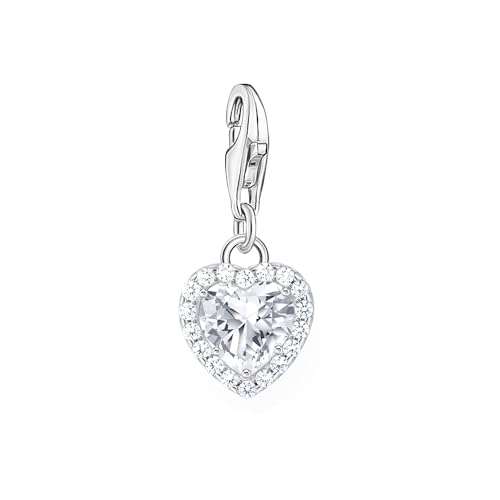 THOMAS SABO Charm Herz Charm, weiß, aus recyceltem Silber 925, mit synthetischen Zirkoniasteinen, Karabinerverschluss