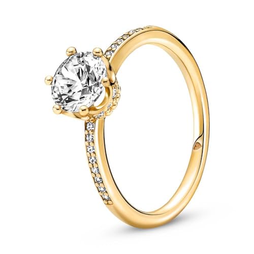 PANDORA SHINE Ring "funkelnde Krone", gelbvergoldet, Zirkonia, 14k Gold plattiert, Größe 60