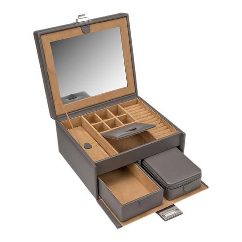 Windrose Schmuckkoffer M, mit Marvella-Einsatz in edler Lederoptik, für Schmuckaufbewahrung in stilvollem ash