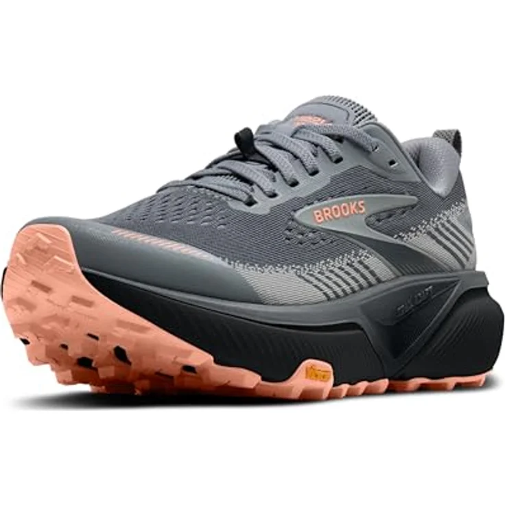 Brooks Cascadia 20 Damen All-Terrain-Laufschuh mit Vibram Megagrip Sohle, Grey/Grey/Peach, Größe 40.5 – Bild 1