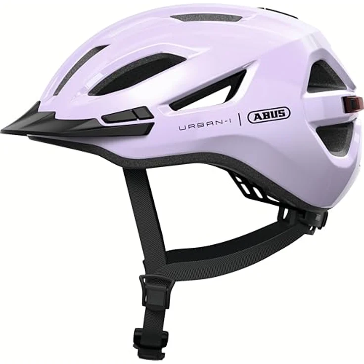 ABUS Stadthelm Urban-I 4.0, Fahrradhelm mit aufladbarem Rücklicht, 2 Leuchtmodi, Schirm, Zopf-Öffnung, magnetischem Verschluss, Größe S, lila – Bild 4