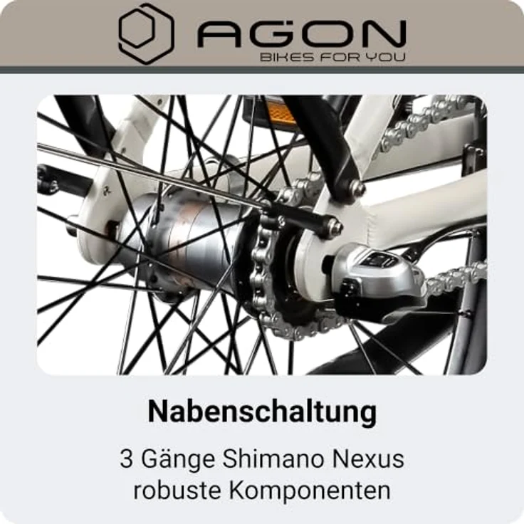 Agon Axis E-Bike 26 Zoll Citybike, Aluminiumrahmen mit tiefem Einstieg, motorisiert mit 250 W, weiß – Bild 6