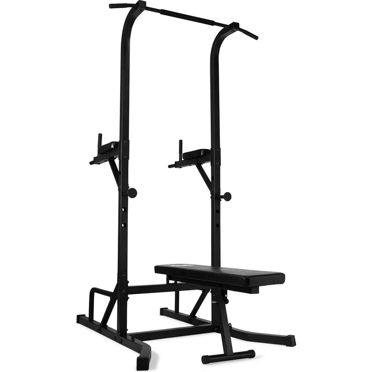 VirtuFit Power Tower Deluxe, Kraftstation mit Dip- und Klimmzugstation, 250 kg maximalem Gewicht und verstellbaren Hantelablagen