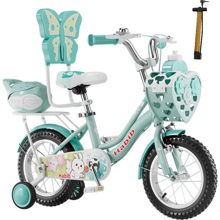 Habib Gruppe Prinzessin-Fahrrad, inklusive Herz-Vorderkorb und Schmetterlings-Rückenlehne, 3-8 Jahre
