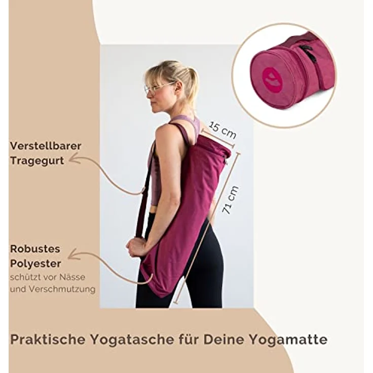 Bodhi Yogatasche ASANA BAG 60 | Spritzwasserfeste Sporttasche | Außentaschen für extra Platz | Polyestertasche für Yogamatten & Zubehör | Yogamattentasche für Matten mit 60 cm Breite | blau – Bild 4