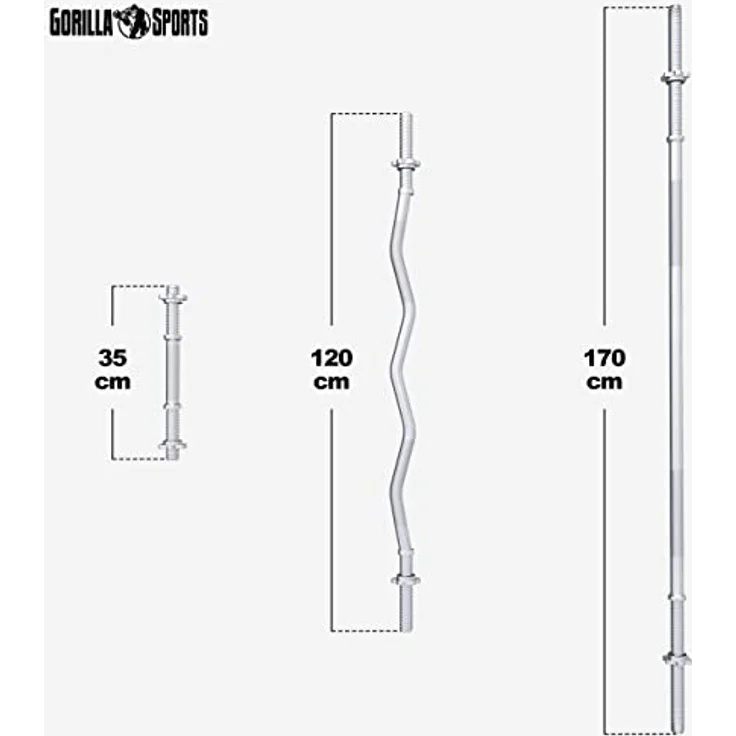GORILLA SPORTS® Hantelset - 100kg, Langhantelstange 170cm, SZ Curlstange 120cm, 2x Kurzhanteln, Gewichte 4x1,25kg / 4x2,5kg / 4x5kg / 4x10kg, mit 8 Sternverschlüsse, Ø 30 mm, Kunststoff - Hantel Set – Bild 3