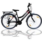 Talson 28 Zoll City-Fahrrad 21-Gang-Shimano-Schaltung mit Beleuchtung und Gepäckträger, Schwarz