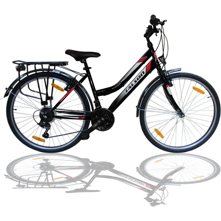 Talson 28 Zoll City-Fahrrad 21-Gang-Shimano-Schaltung mit Beleuchtung und Gepäckträger, Schwarz