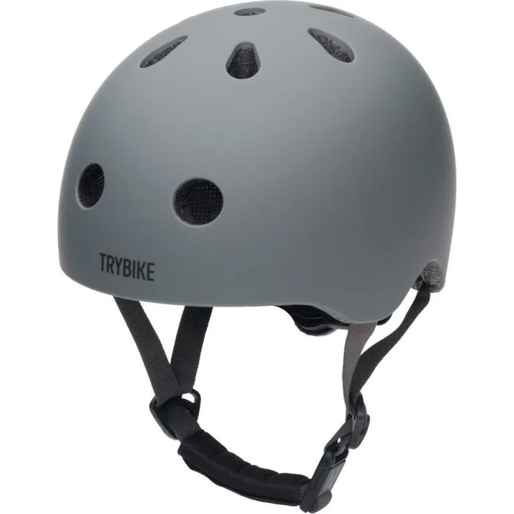 Trybike Retro-Helm, Velohelm in Vintage-Mattgrau mit verstellbarer Passform für Kopfgrössen 45-51 cm