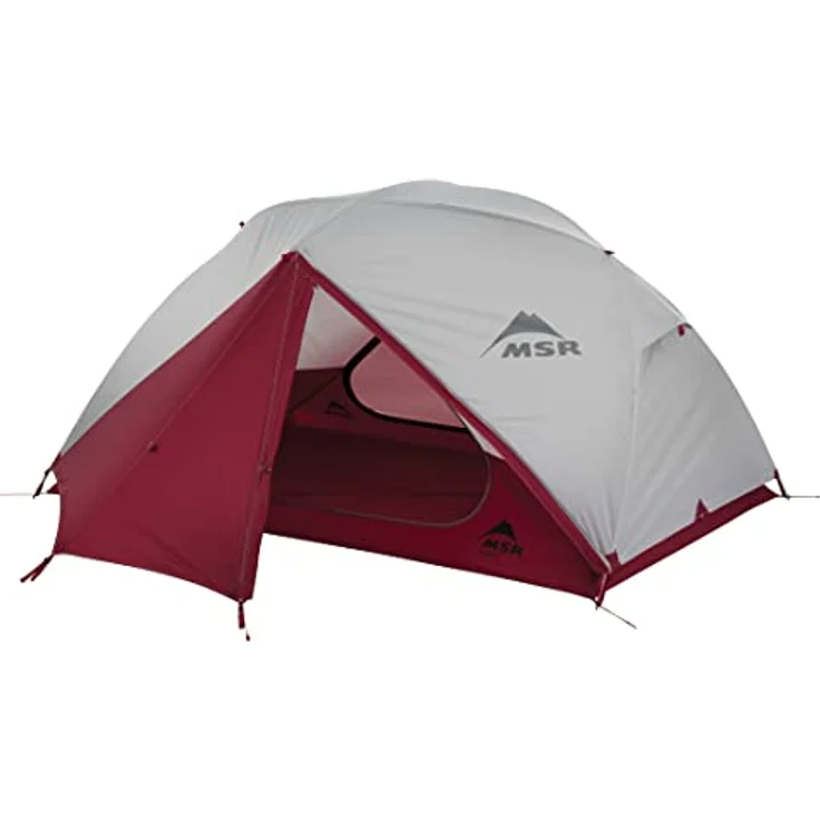 MSR Elixir Person Lightweight Backpacking Tent Rucksackzelt, Grau/Rot, Für 2, mit einzigartiger Stangengeometrie und integrierten Ausrüstungs-Lofts – Bild 1
