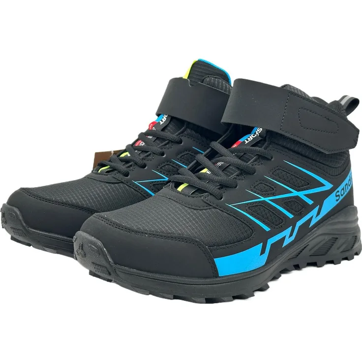 Nowaland Outdoor Trekkingschuhe, leicht und robust mit rutschfester Profilsohle, Schwarz-Blau, knöchelhoch, für Wandern und Freizeit