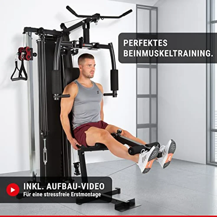 HAMMER Kraftstation Ferrum TX2, Trainingsstation mit Seilzugsystem, umfangreiches Zubehörset, Übungen für Bauch, Rücken & Co, über 45 Übungsmöglichkeiten, 150 x 120 x 198 cm – Bild 3