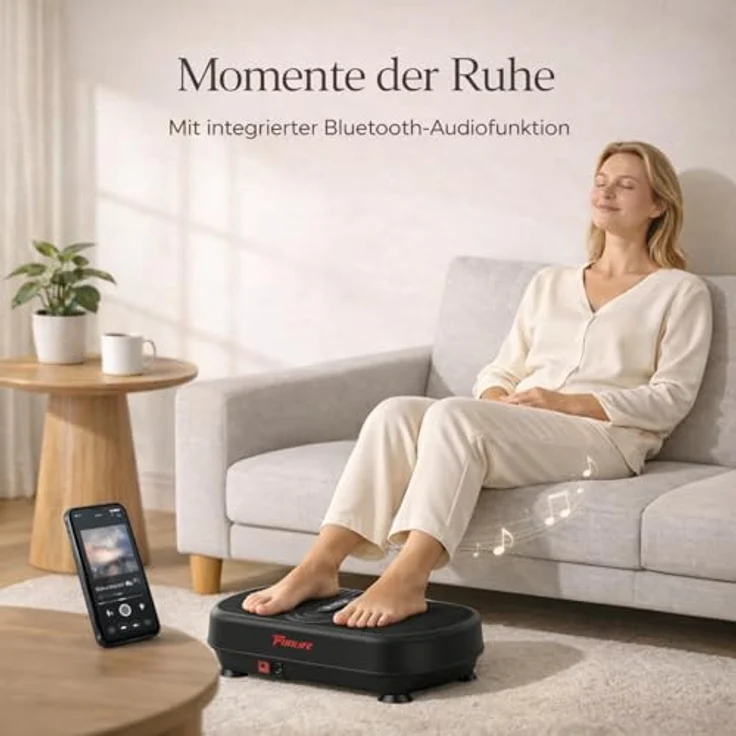 Funlife V6 Vibrationsplatte, 120kg, 120 Stufen & 5 Programme, Fitnessplatte mit Trainingsseilen & Bluetooth, kompakt & leise für Heimtraining – Bild 6