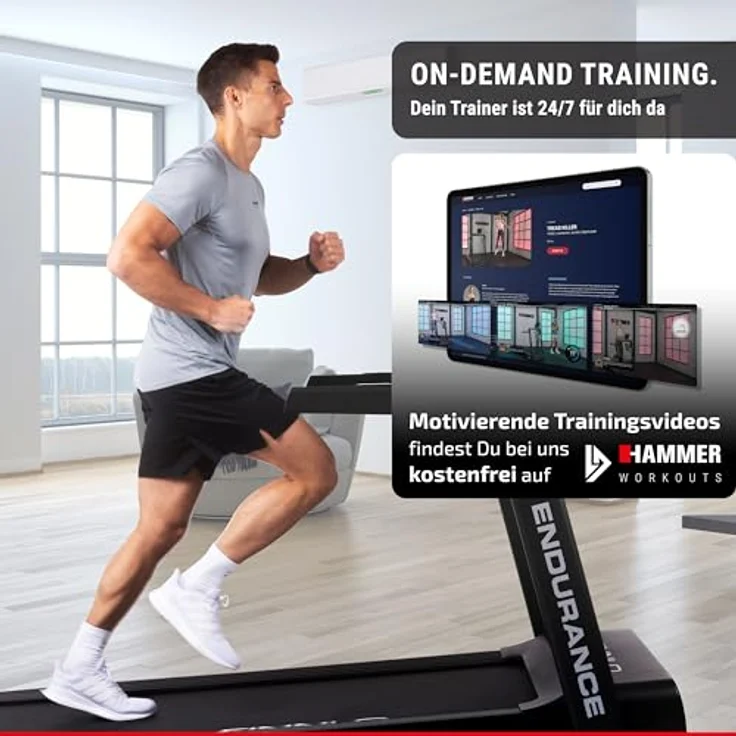 HAMMER Finnlo Laufband Endurance TFT, 41 Programme, 24 km/h, Kinomap und Zwift kompatibel, 15.1 Zoll TFT Monitor, 6,5 PS Motor, Bluetooth, 2 USB-Anschlüsse – Bild 2