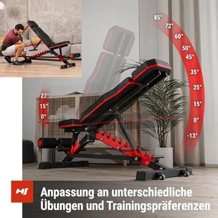 HS HOP-SPORT Hantelbank HS-2090HB, vielseitig & stabil, multifunktionale Trainingsbank, bis zu 300 kg belastbar, schwarz – Bild 3