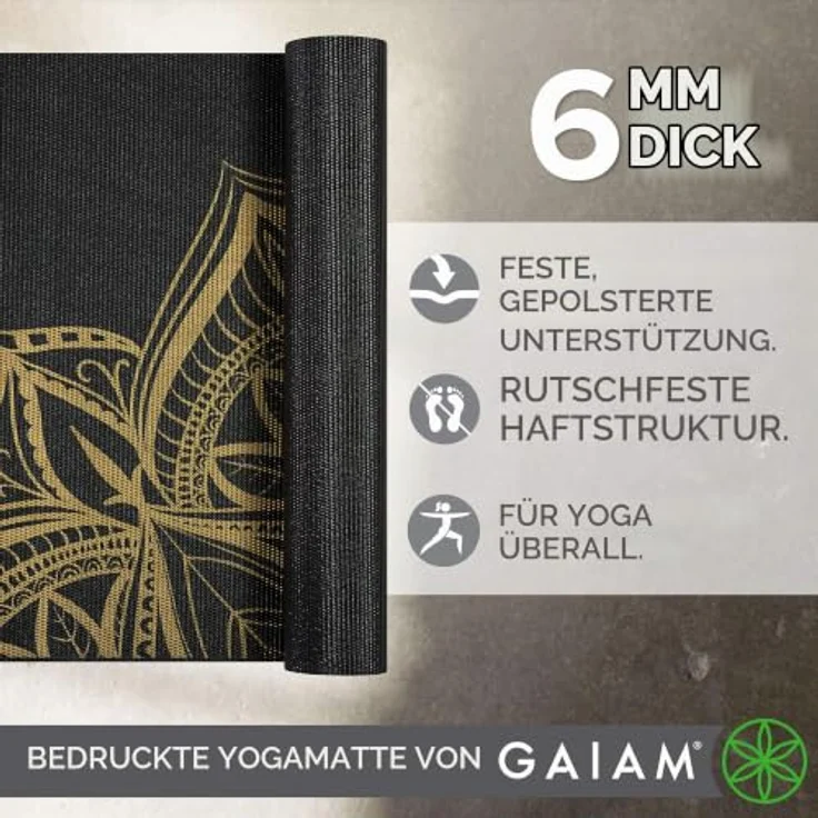 Gaiam Premium Metallic Yogamatte, 6 mm Dicke mit Mandala-Design und rutschfester Oberfläche – Bild 2