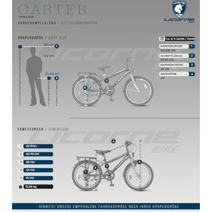 Licorne Bike Carter Premium Mountainbike für Kinder, 20 Zoll, 6 Gang Kettenschaltung, Vorder- und Hinterbeleuchtung, blau – Bild 7