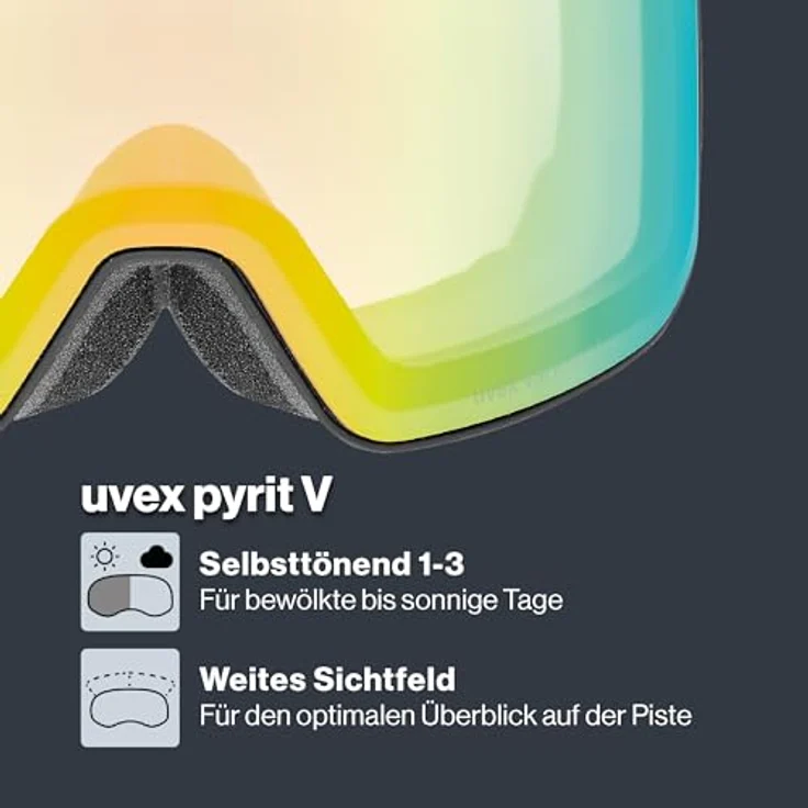 Uvex pyrit V, selbsttönende Skibrille mit variomatic Scheibentechnologie, zylindrischer Doppelscheibe und blitzschneller Anpassung an Lichtverhältnisse, black matt/green-clear, one size – Bild 2